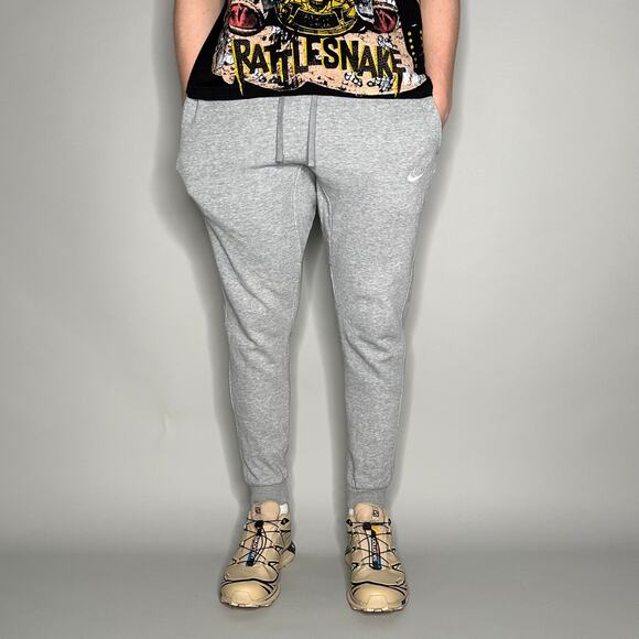 Nike Sweatpants Light Grey Cotton Joggers White Swoosh - Picture 2 of 4